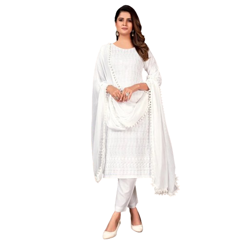 White Chikankari Work Rayon Salwar Suit